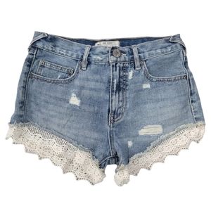 FREE PEOPLE  Denim Lace Trim Shorts Size 24